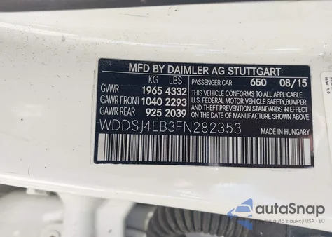 2015 Mercedes-Benz Cla 250 from USA, damaged, VIN WDDSJ4EB3FN282353